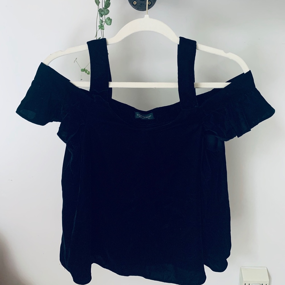 Top Shop velvet black off the shoulder top